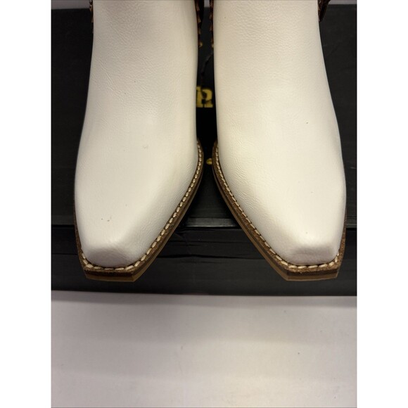 Arider Girl Knee High Boots White Brown Stripe Fringe Faux Turquoise Trim SZ 8 - Picture 10 of 12